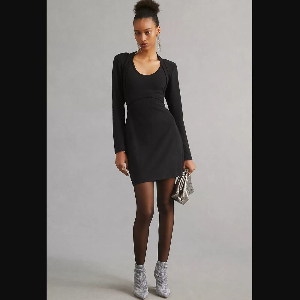 Anthropologie Black Long-Sleeve Mini Dress - New - Size Small